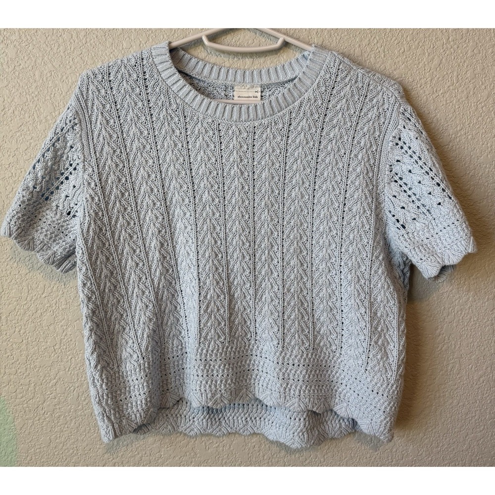 Abercrombie Kids Cable Knit Short Sleeve Sweater Girls Size 11/12 Light Blue